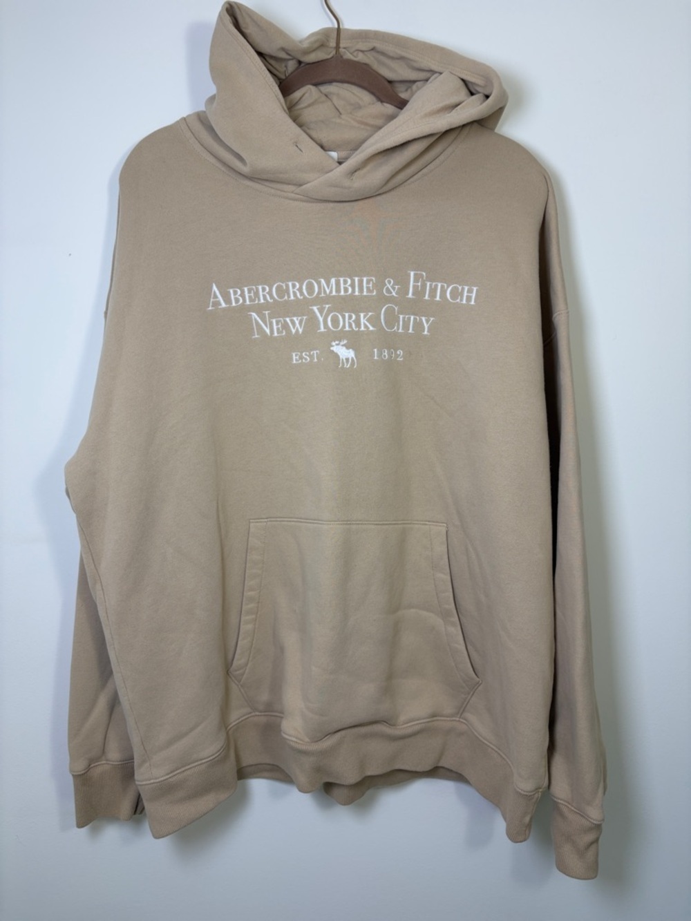 Abercrombie & Fitch Men’s Relaxed Beige Crewneck Hoodie - XXL